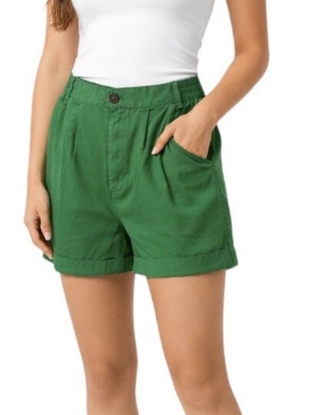 Urban Outfitters BDG kelly Green Pleated High Waisted cotton elastic Shorts L